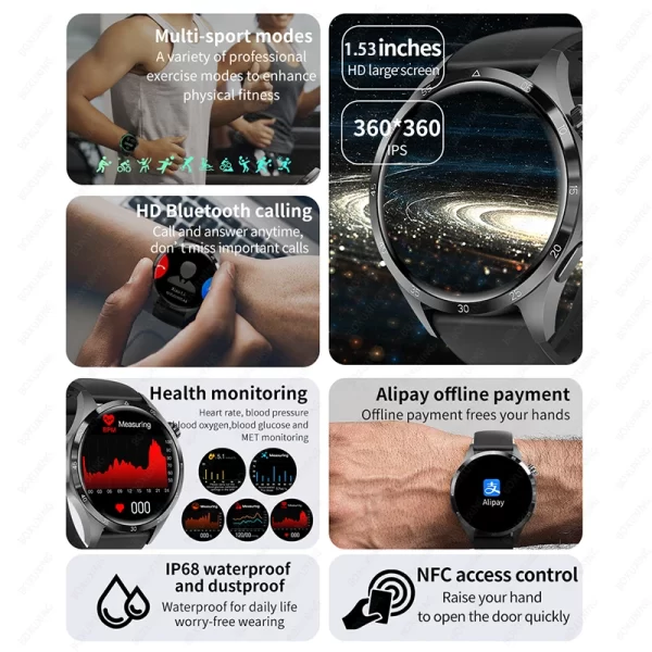 Relógio de pulso masculino, GT4 Pro Smartwatch, Rastreador GPS, Tela HD 360x360, Chamada Bluetooth, Frequência Cardíaca, NFC, Novo, Huawei, Xiaomi, 360 - Image 2