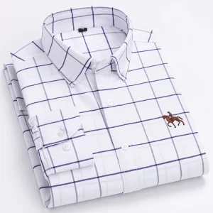 Camisas masculina formal slim fit, plus size, camisas de manga comprida para escritório, roupas, 100% algodão, novo