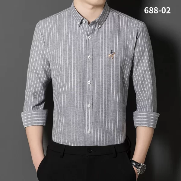 Camisa de manga comprida Oxford Stripes masculina, Clássica, Versátil, Algodão, Casual, Social Fashion, Quatro Estações - Image 8