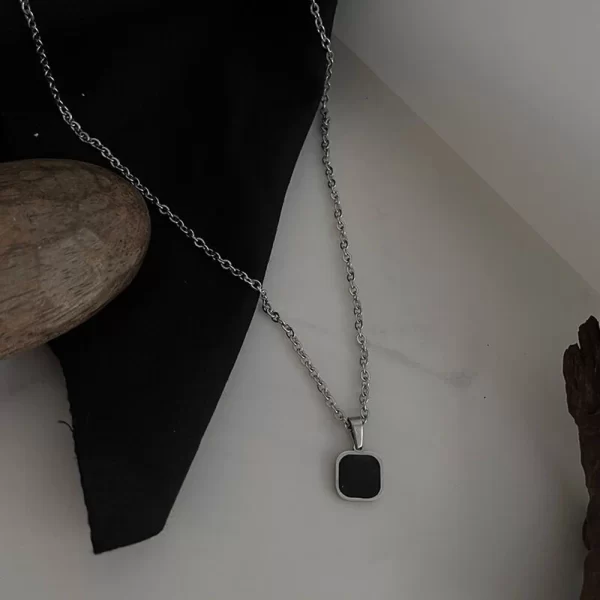 Colar masculino, Tide marca rua dança hip-hop preto quadrado pingente colar personalidade simples colar de aço inoxidável acessórios - Image 5