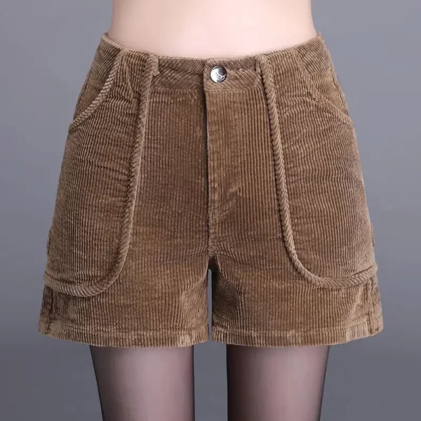 Shorts/Calções de veludo casual feminino, cintura alta, monocromático, fino, calça reta, roupa vintage, nova moda, outono, inverno - Image 4