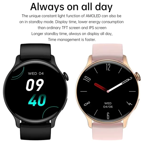 Relógio de pulso feminino, HYTRON-impermeável esportes relógio inteligente, sempre exibe o tempo, chamada Bluetooth, IP68, AMOLED, 1,43 "tela HD, 466x466 - Image 4