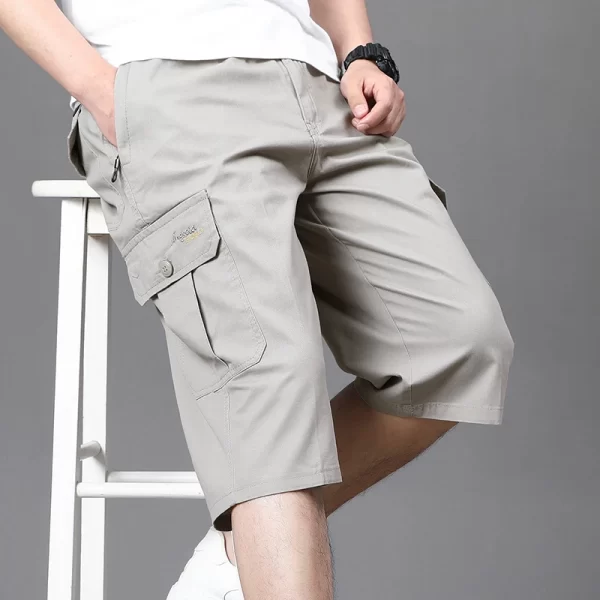 Bermuda casual reta masculina, monocromática, calça de joelho, monocromática, bolsos, emendados, estilo safari, uso diáriio, roupas da moda, verão. - Image 2