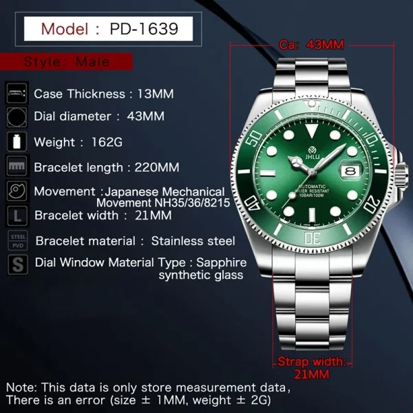 Relógio de pulso masculino mecânico automático, Sapphire Glass Watch, Luxury Ceramic Bezel, RolexSubmariner, SSSS SS, Novo. - Image 6