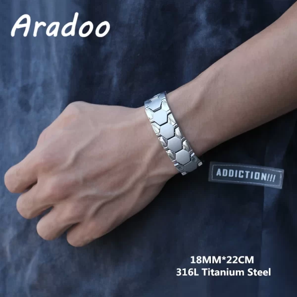 Pulseira/Bracelete, masculino, magnético do emagrecimento do aço Titanium, braceletes anti-radiação da terapia. - Image 12