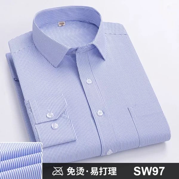 Camisas masculina formal de manga comprida, camisa de escritório extragrande, listrada de cor sólida, anti-rugas, sem engomar, camisas brancas de negócios, S ~ 8XL - Image 23