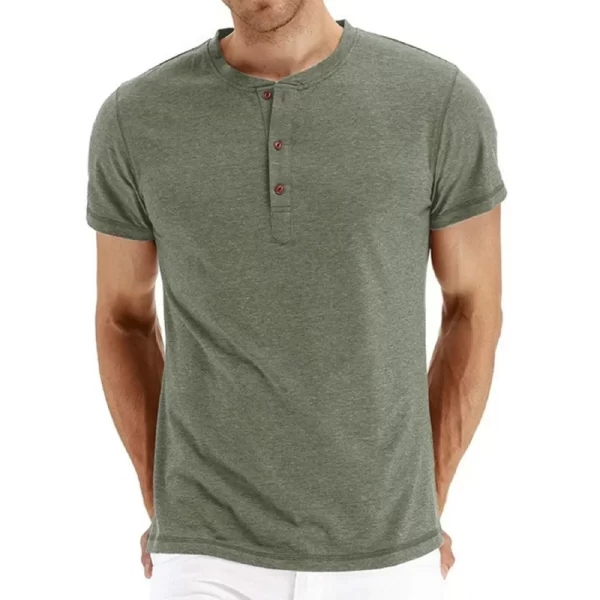 Camisetas masculina, marca de qualidade, de algodão,  henry pescoço design de moda fino ajuste sólido, manga curta - Image 5