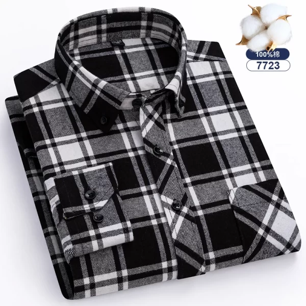 Camisas xadrez de manga longa masculina, algodão puro, design de bolso único, casual jovem, ajuste padrão, flanela grossa, na moda - Image 21
