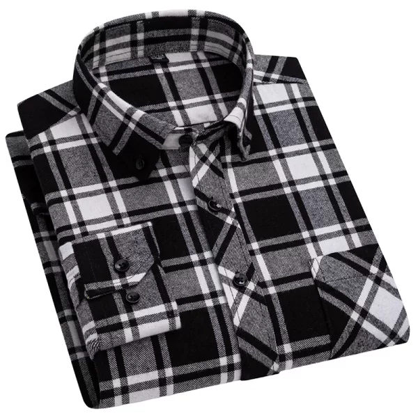Camisas xadrez de manga longa masculina, algodão puro, design de bolso único, casual jovem, ajuste padrão, flanela grossa, na moda - Image 5