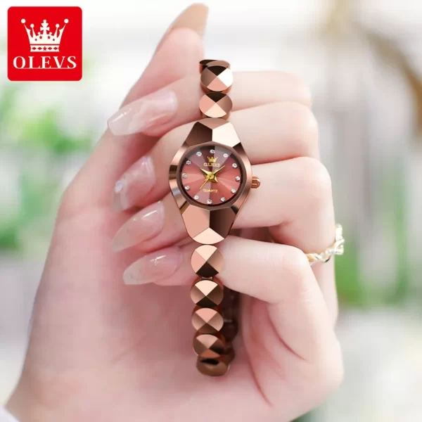 Relógio de pulso feminino, quartzo, OLEVS, Espelho Rhombic, Impermeável, Tungsten Steel Strap, Luxo, Original, 7007 - Image 8