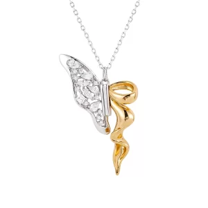 Colar ffeminino, HAIKE-S925 Sterling Silver Flying Butterfly Necklace para mulheres, colar original, design de dois tons, comprimento 40cm, 5cm, 2024