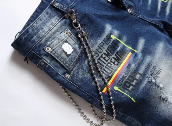 Shorts jeans masculino, rasgados slim-fit, decoração em cadeia, impressão da moda, casuais, elegante, sexy, jeans de rua, leve, luxo. - Image 2