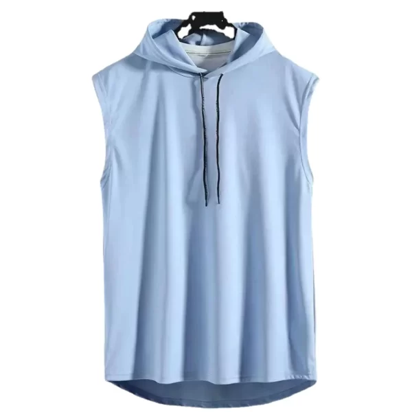 Coletes masculino sem mangas com capuz, muscular, seda gelo, musculação, ginásio, treino, camisa fitness, tops de hip hop, alta qualidade, verão - Image 5