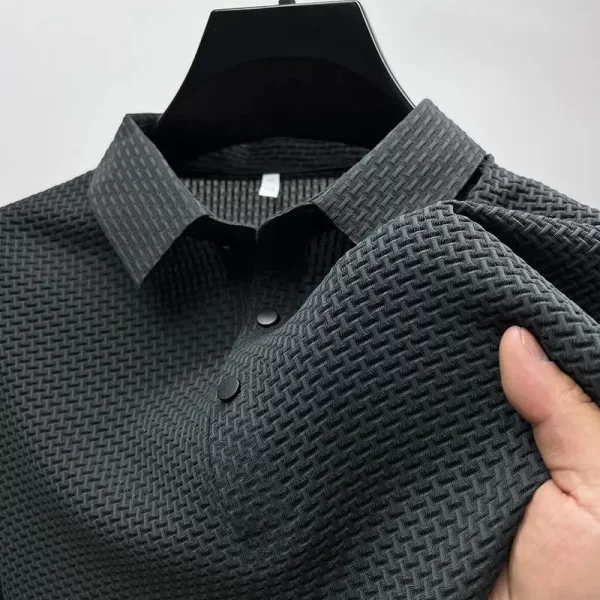 Camiseta de seda gelo de malha manga curta masculina, de verão fria,  polo de cor sólida, roupas masculinas, meia manga, gola - Image 7