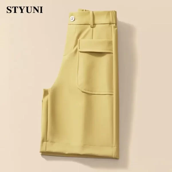Shorts feminino casual, reto de perna larga, sólido, coreano, cintura alta, botão coreano moda verão primavera - Image 6