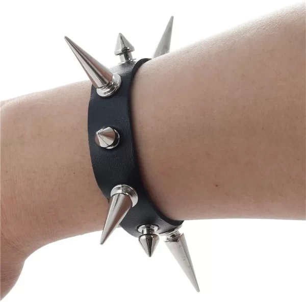 Pulseira de couro masculina espinho de rebite, de couro punk gótico rock unissex com três fileiras - Image 15