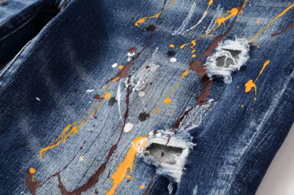 Shorts jeans masculino, fino estiramento azul rasgado jeans shorts luz cor de luxo tinta salpicado decorações rua, sexy calções casuais; - Image 5