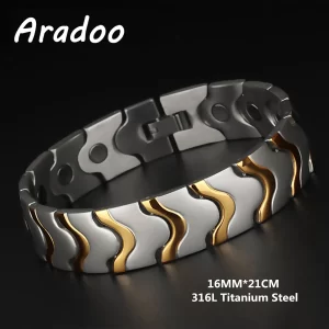 Pulseira/Bracelete, masculino, magnético do emagrecimento do aço Titanium, braceletes anti-radiação da terapia.