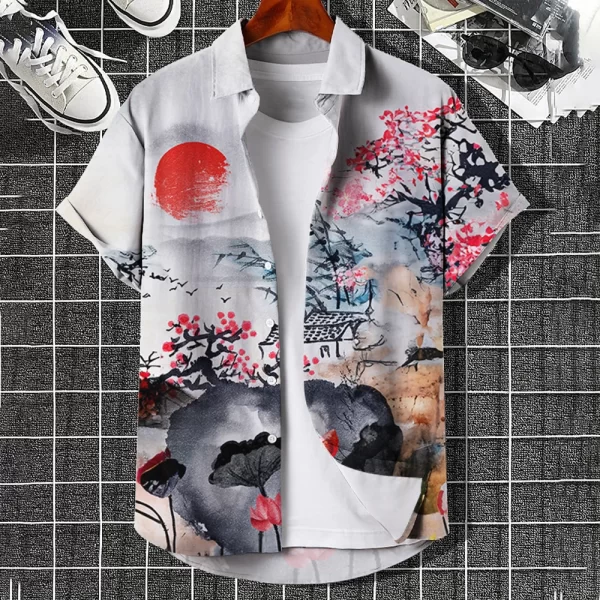Camisas masculina, havaiana de grandes dimensões, simples, estampada em 3D, casual, top retrô, roupa solta, manga curta, conforto, moda verão - Image 24