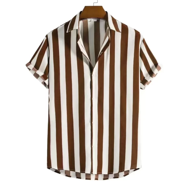 Camisas masculina listradas de manga curta, botões havaianos, blusa quadriculada vermelha de praia, camisa preta e branca, roupas verão - Image 15