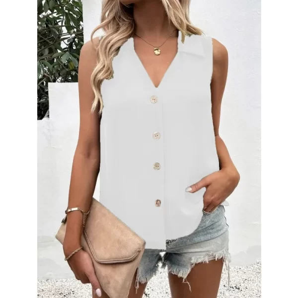 Camisas feminina soltas sem mangas, blusas grandes, top feminino elegante, monocromático, casual e elegante, verão. - Image 3