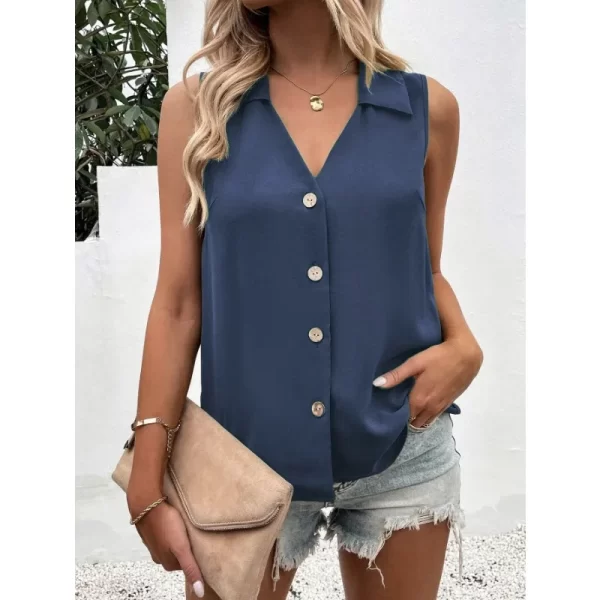 Camisas feminina soltas sem mangas, blusas grandes, top feminino elegante, monocromático, casual e elegante, verão. - Image 6