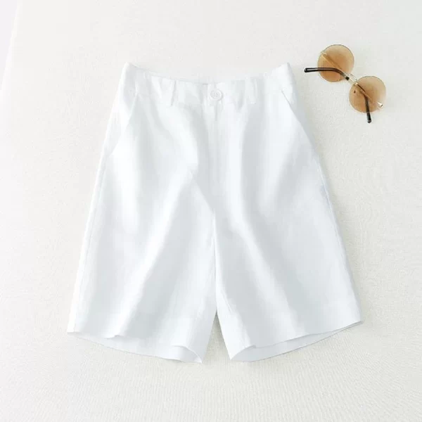 Shorts feminino, Linho Sólido Ocasional Bolso Botão de Cintura Alta Perna Larga, Coreano Moda Solta Reta Verão Suit. - Image 10