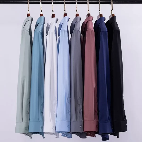 Camisas elásticas de manga comprida masculina, camisa branca, slim fit, anti-rugas, social, blusa de negócios. - Image 3