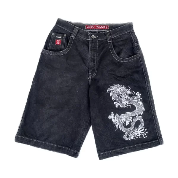 Shorts jeans unissex INCO, com padrão tigre branco, shorts soltos Y2K, neogótico, basquete harajuku, hip hop, verão - Image 9