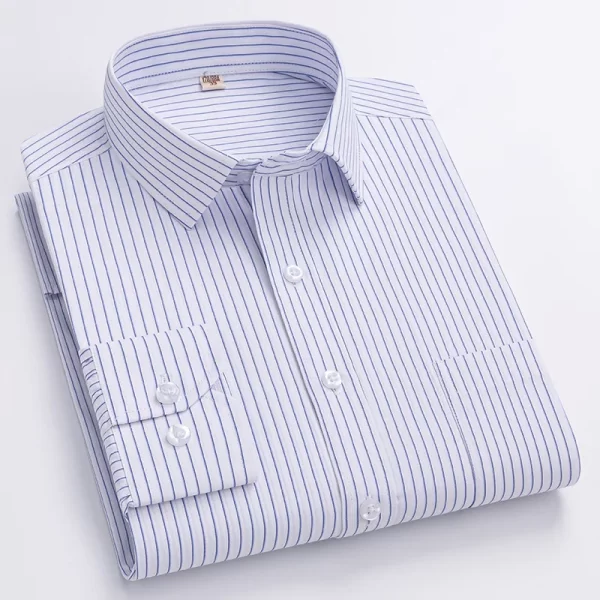 Camisas masculina formal de manga comprida, camisa de escritório extragrande, listrada de cor sólida, anti-rugas, sem engomar, camisas brancas de negócios, S ~ 8XL - Image 6