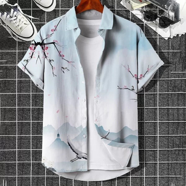 Camisas masculina, havaiana de grandes dimensões, simples, estampada em 3D, casual, top retrô, roupa solta, manga curta, conforto, moda verão - Image 30