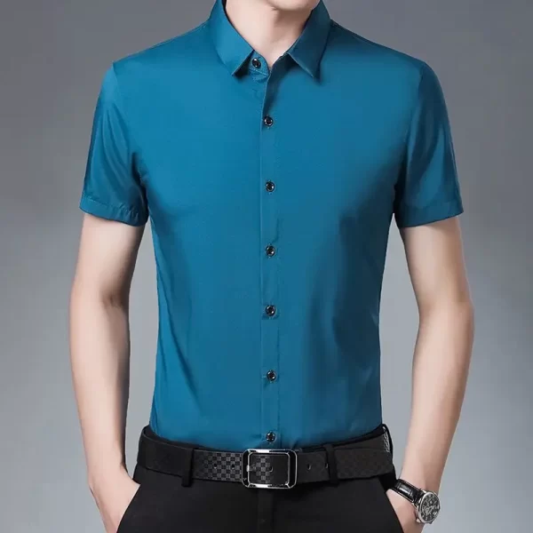Camisas masculina monocromáticas, manga curta versátil, tops finos, de rua, escritório, trabalho, moda social, verão - Image 2