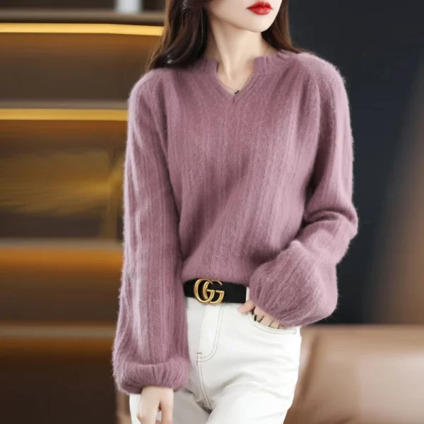 Suéter de malha com decote em v feminino 100% Mink Cashmere, pulôver macio, engroçado, novo, outono e inverno. - Image 2