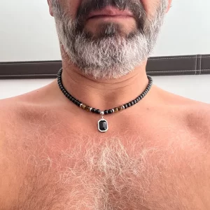 Colar masculino, aço inoxidável Tiger Eye Black Crystal Colar Pingente, Pedra Natural Strand, Frisado Jóias, Personalidade Moda