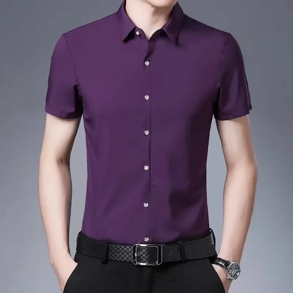 Camisas masculina monocromáticas, manga curta versátil, tops finos, de rua, escritório, trabalho, moda social, verão - Image 6