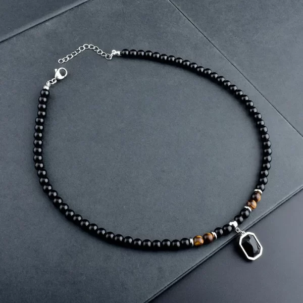 Colar masculino, aço inoxidável Tiger Eye Black Crystal Colar Pingente, Pedra Natural Strand, Frisado Jóias, Personalidade Moda - Image 8