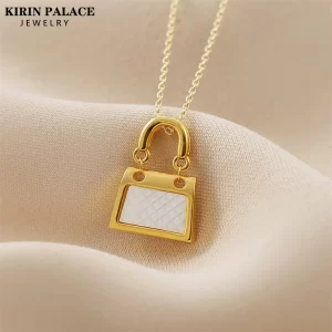 Colar feminino, Fritillaria White Shell, Real Ouro 18K, em forma de bolsa, Elegante, Clássico, Romântico, Joalheria Fina, Fofa, AU750