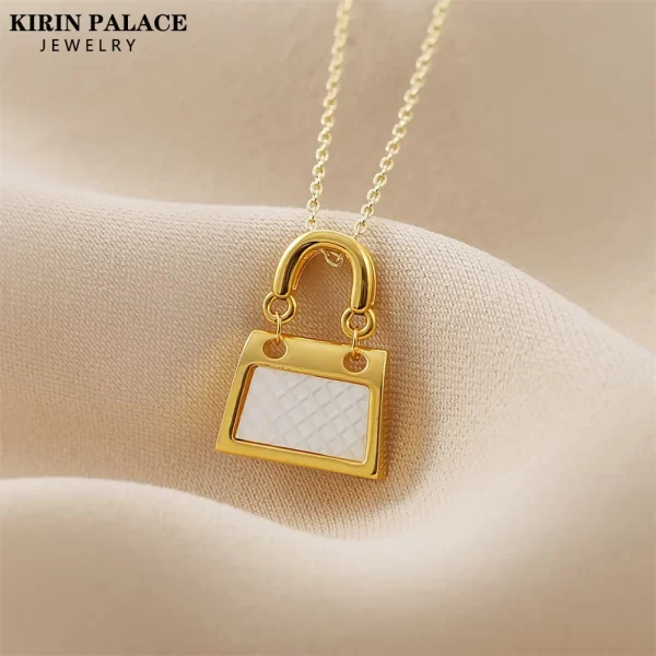 Colar feminino, Fritillaria White Shell, Real Ouro 18K, em forma de bolsa, Elegante, Clássico, Romântico, Joalheria Fina, Fofa, AU750