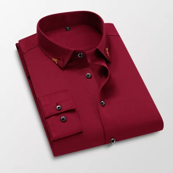 Camisas masculina elásticas bordadas manga longa, camisas casuais de negócios, marca da moda, nova, outono - Image 11