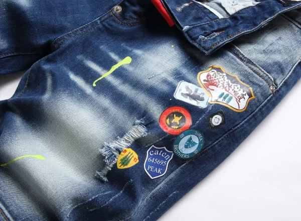 Shorts jeans masculino, rasgados slim-fit, decoração em cadeia, impressão da moda, casuais, elegante, sexy, jeans de rua, leve, luxo. - Image 3