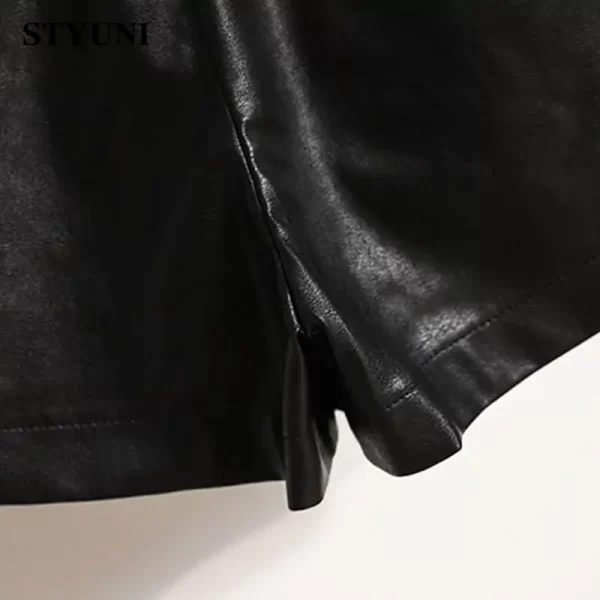 Shorts de couro casual feminino, cintura alta elástica, perna larga, calça solta, preto, moda coreana, inverno, monocromático. - Image 6