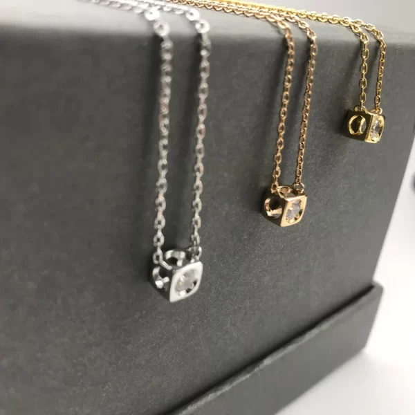 Colar feminino, Le Cube Diamant Colar, Solitaire Francês Pedra, Pingente De Moda, Prata Van Jóias. - Image 5