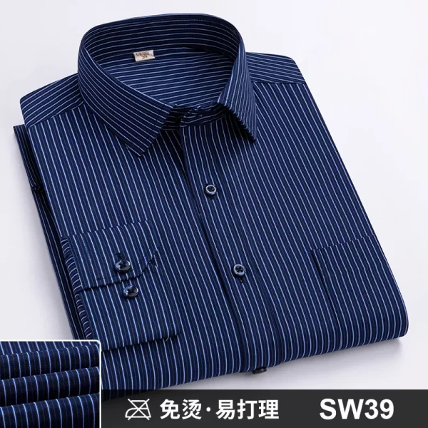 Camisas masculina formal de manga comprida, camisa de escritório extragrande, listrada de cor sólida, anti-rugas, sem engomar, camisas brancas de negócios, S ~ 8XL - Image 22