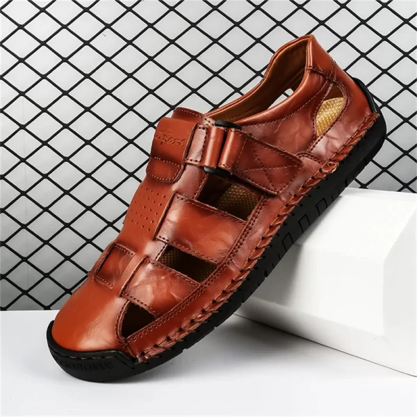 Sandália de couro liso antiderrapante masculina, sapato de praia romano, de caminhada suave, moda exterior, verão - Image 9
