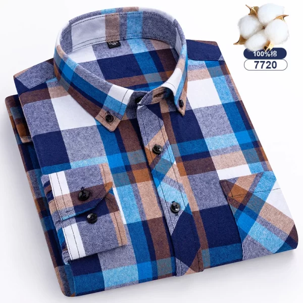 Camisas xadrez de manga longa masculina, algodão puro, design de bolso único, casual jovem, ajuste padrão, flanela grossa, na moda - Image 18