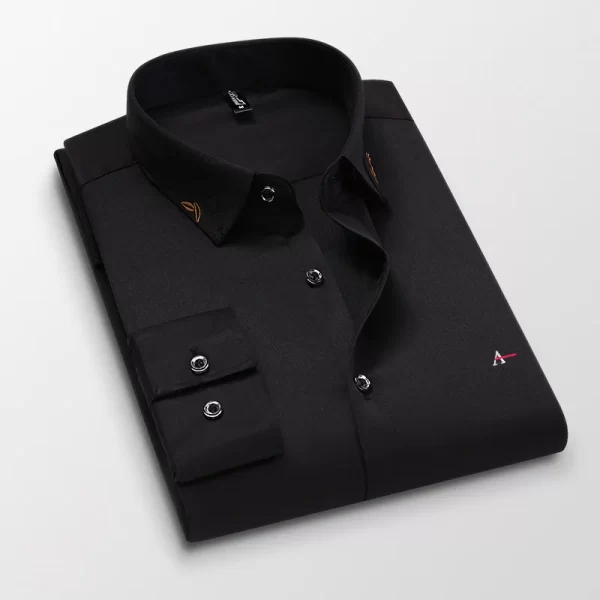 Camisas masculina elásticas bordadas manga longa, camisas casuais de negócios, marca da moda, nova, outono - Image 3