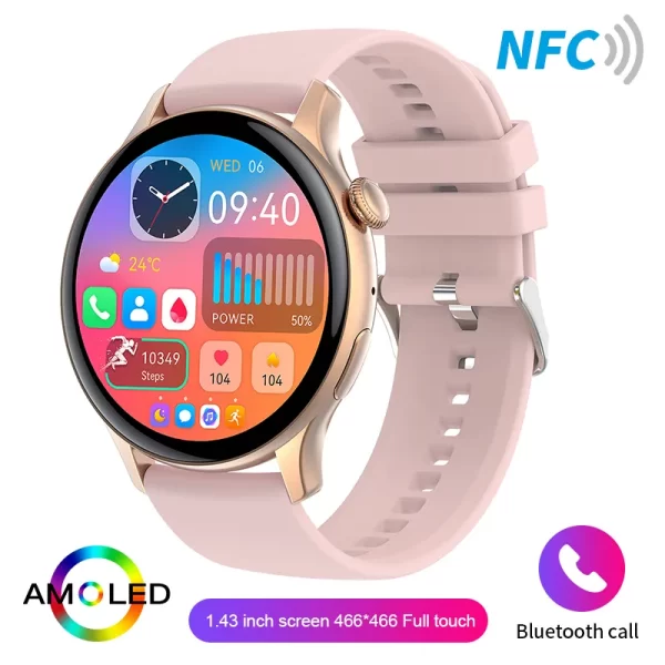 Relógio de pulso feminino, HYTRON-impermeável esportes relógio inteligente, sempre exibe o tempo, chamada Bluetooth, IP68, AMOLED, 1,43 "tela HD, 466x466 - Image 17
