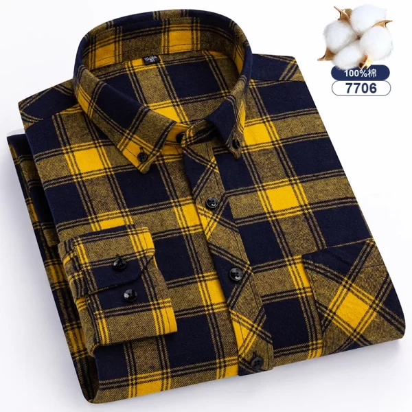 Camisas xadrez de manga longa masculina, algodão puro, design de bolso único, casual jovem, ajuste padrão, flanela grossa, na moda - Image 11