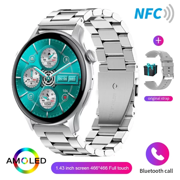Relógio de pulso feminino, HYTRON-impermeável esportes relógio inteligente, sempre exibe o tempo, chamada Bluetooth, IP68, AMOLED, 1,43 "tela HD, 466x466 - Image 7