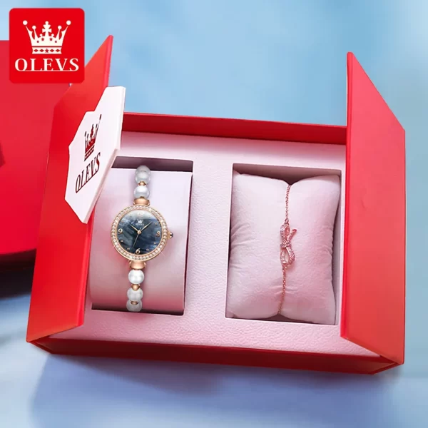 Relógio de pulso, quartzo, feminino, impermeável, OLEVS-Relógio, pulseira de corrente pérola, embutimento de diamantes na moda, estudante, marca original, moda popular - Image 7